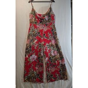 ASOS Red Floral Leopard Print Cowl Neck Wide Leg Jumpsuit Size 14